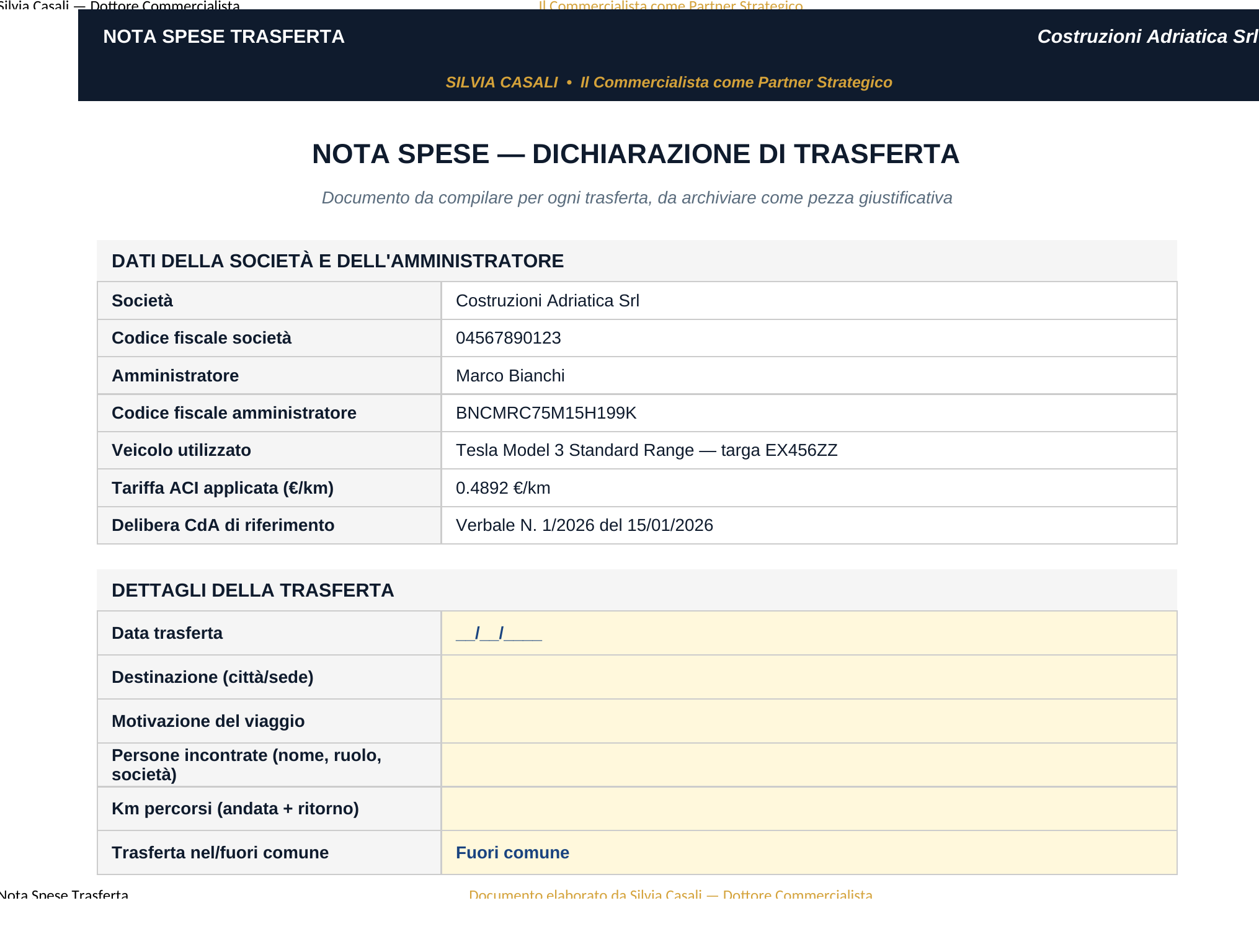 Nota Spese Trasferta